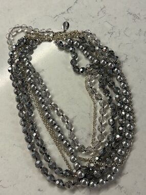 🩶🤍WHBM Multi-Strand Silver Beaded Statement Necklace🩶🤍